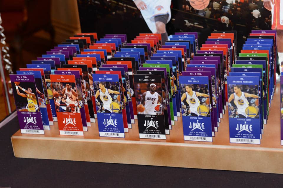 Basketball Ticket Place Cards with Photos of Players and Team Logos
