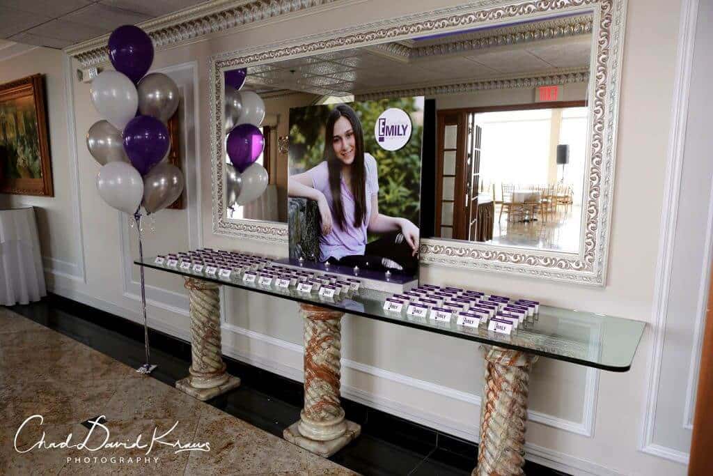Bat Mitzvah Seating Card Display with Blowup Photo and Logo Cutout