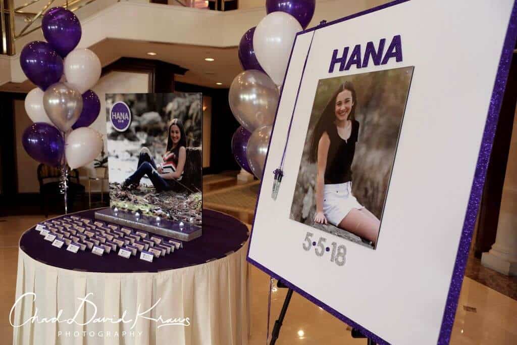 Bat Mitzvah Seating Card Display with Blowup Photo and Logo