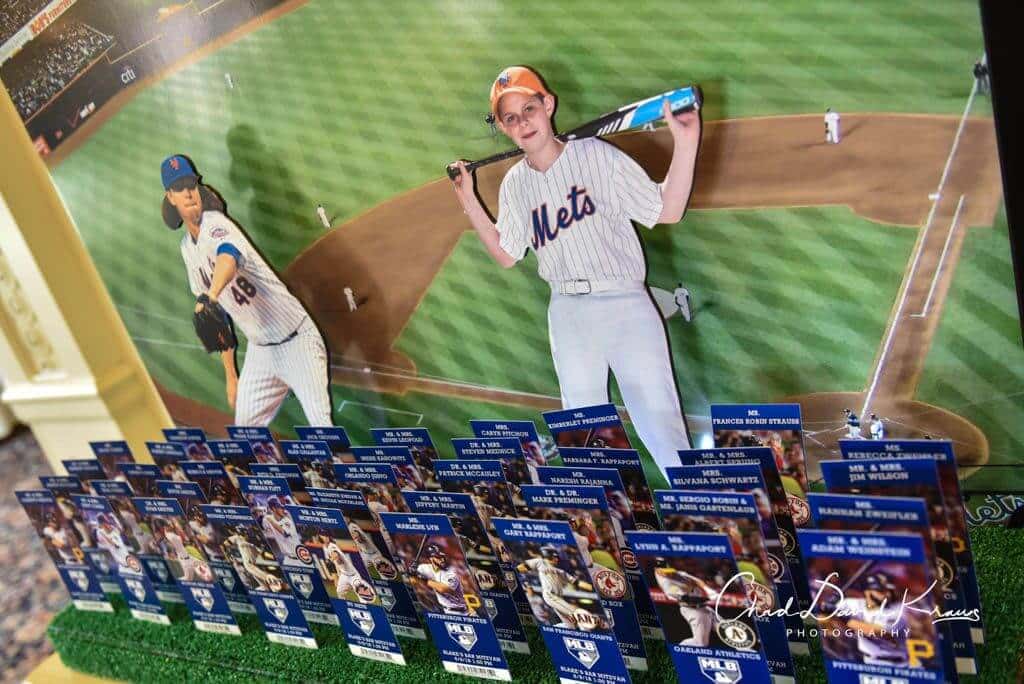 Baseball Themed Ticket Place Cards with Team Logos and Player Photos