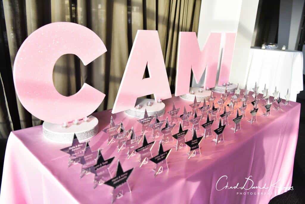 Giant Cutout Name Display with Light Pink Glitter and LED Lights