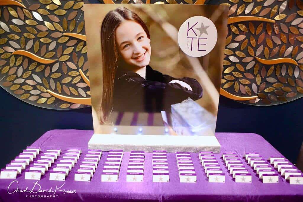 Bat Mitzvah Seating Card Display with Blowup Photo
