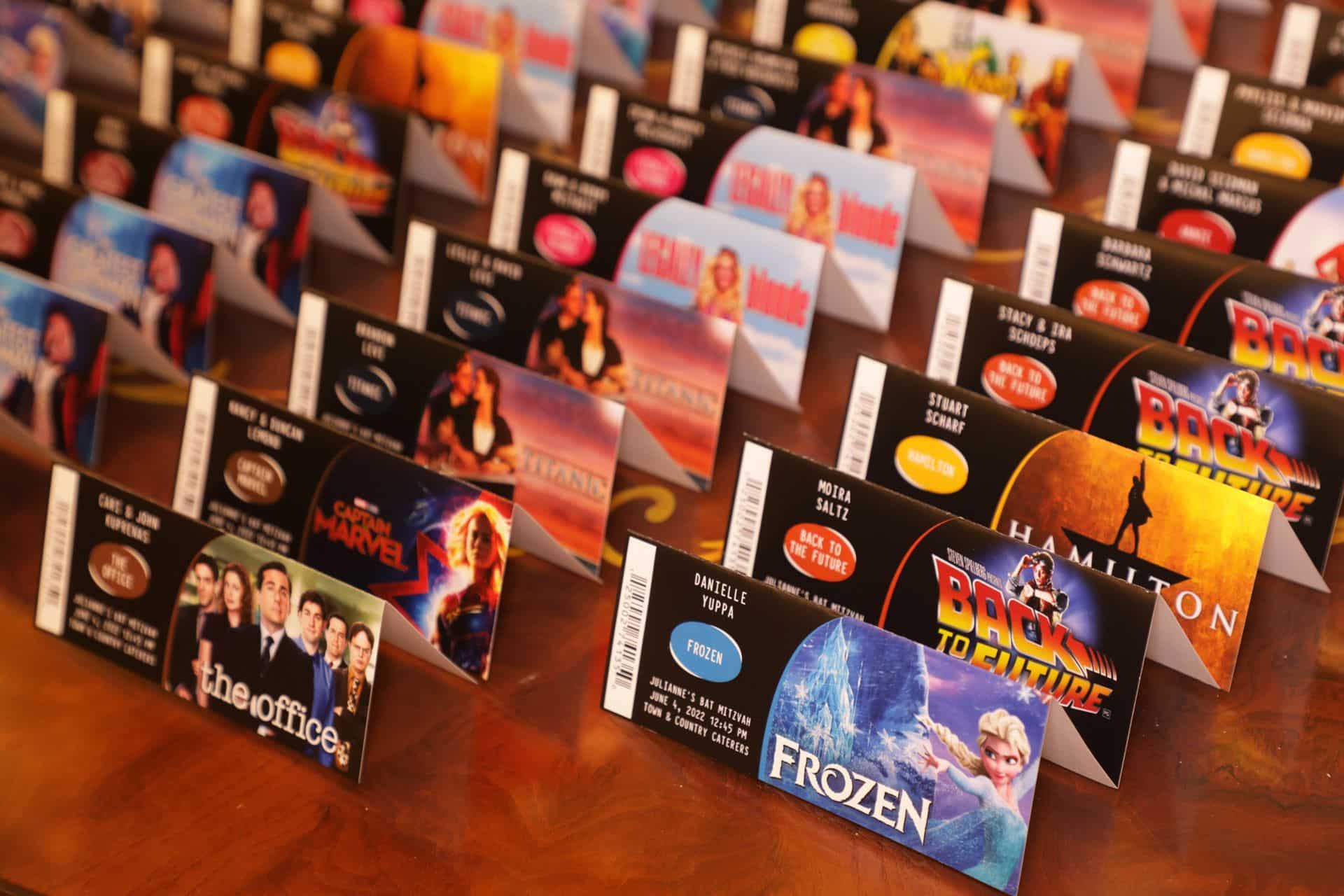 Custom Place Cards for Movie Themed Bat Mitzvah