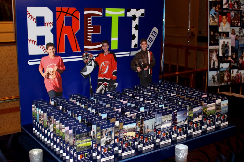 Multi Sports Themed Bar Mitzvah Seating Card Display