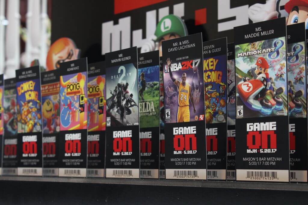 Video Game Ticket Place Cards with Game Covers and Logo