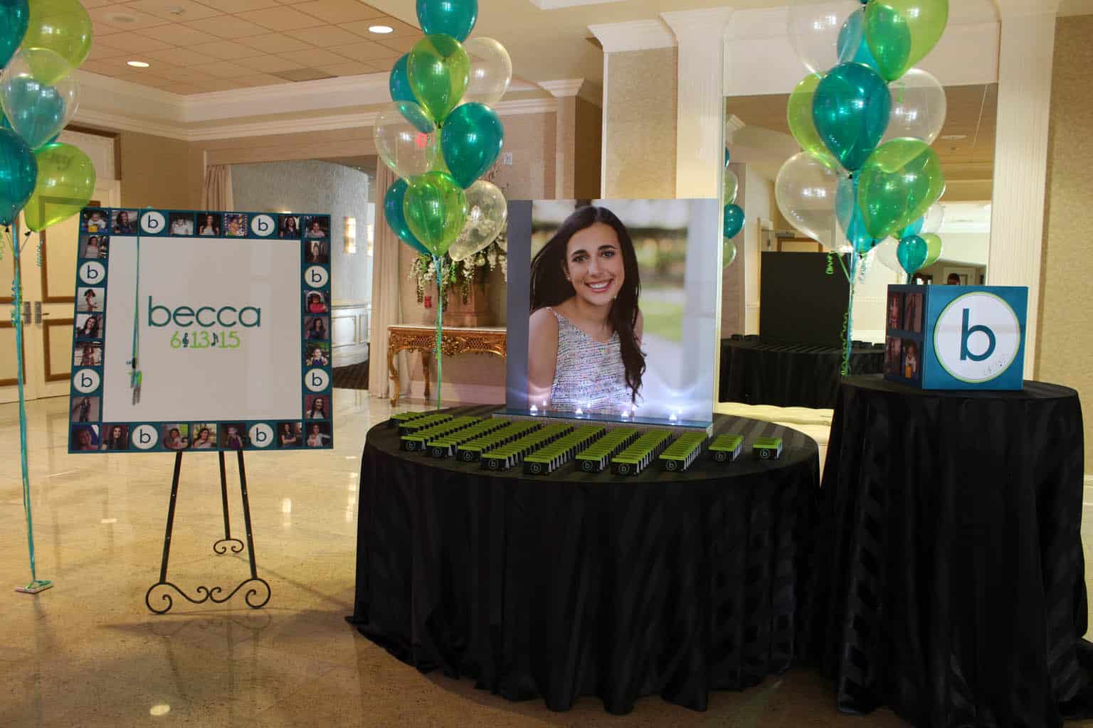 Bat Mitzvah Seating Card Display with Blowup Photo