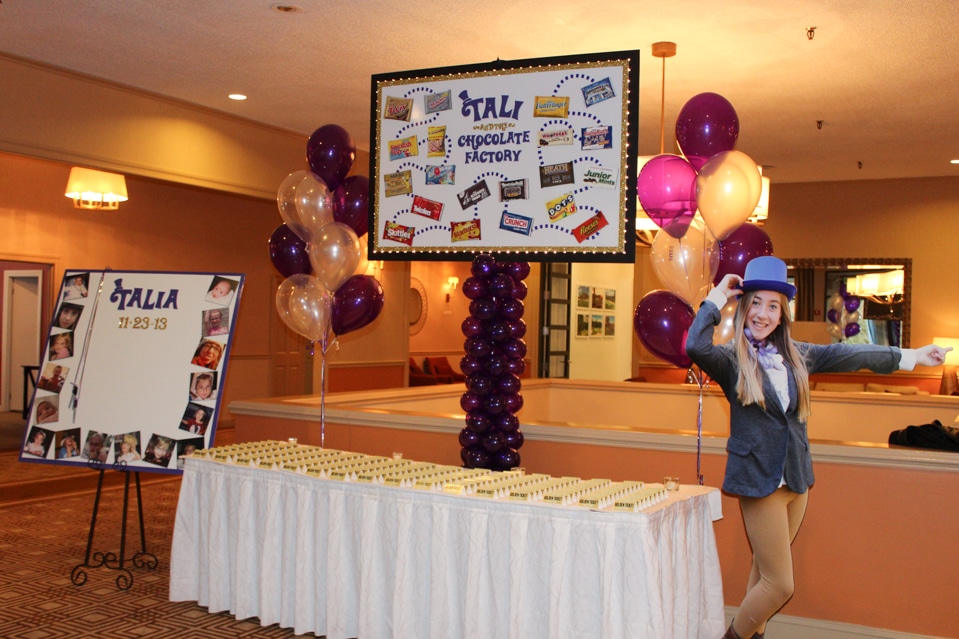 Wonka Themed Seating Card Display With Candy Map and Golden Ticket Place Cards
