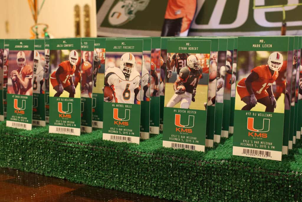University of Miami Ticket Place Cards with Custom Logo and Player Photos