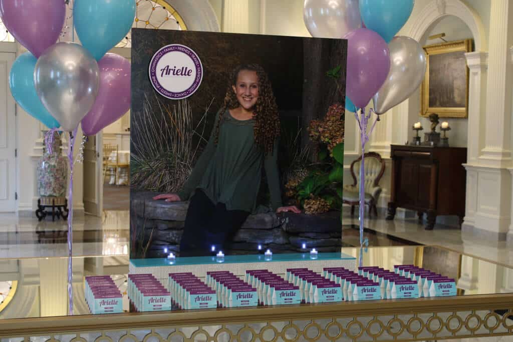 Blowup Photo Seating Card Display with Custom Logo Place Cards