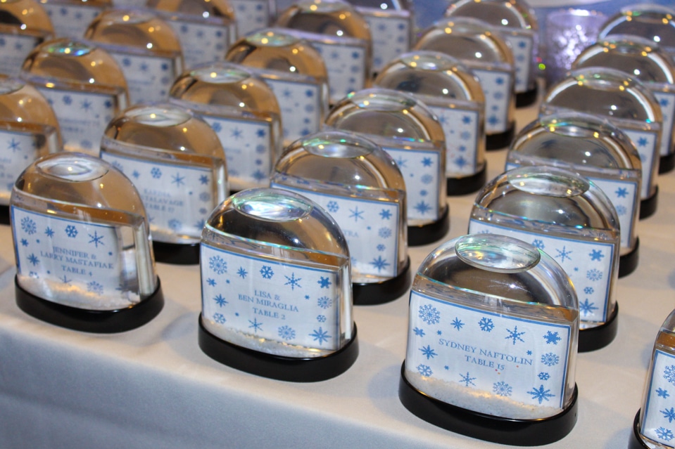 Snow Globe Place Cards with Winter Theme