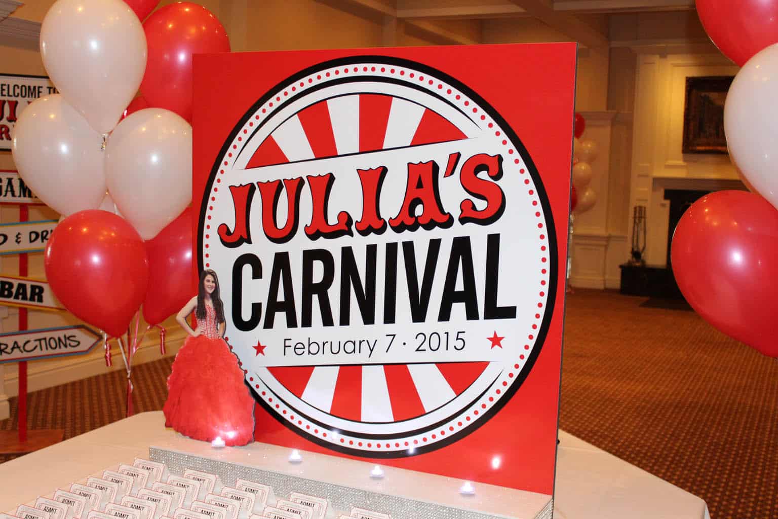 Carnival Themed Bat Mitzvah Seating Card Display with Custom Logo