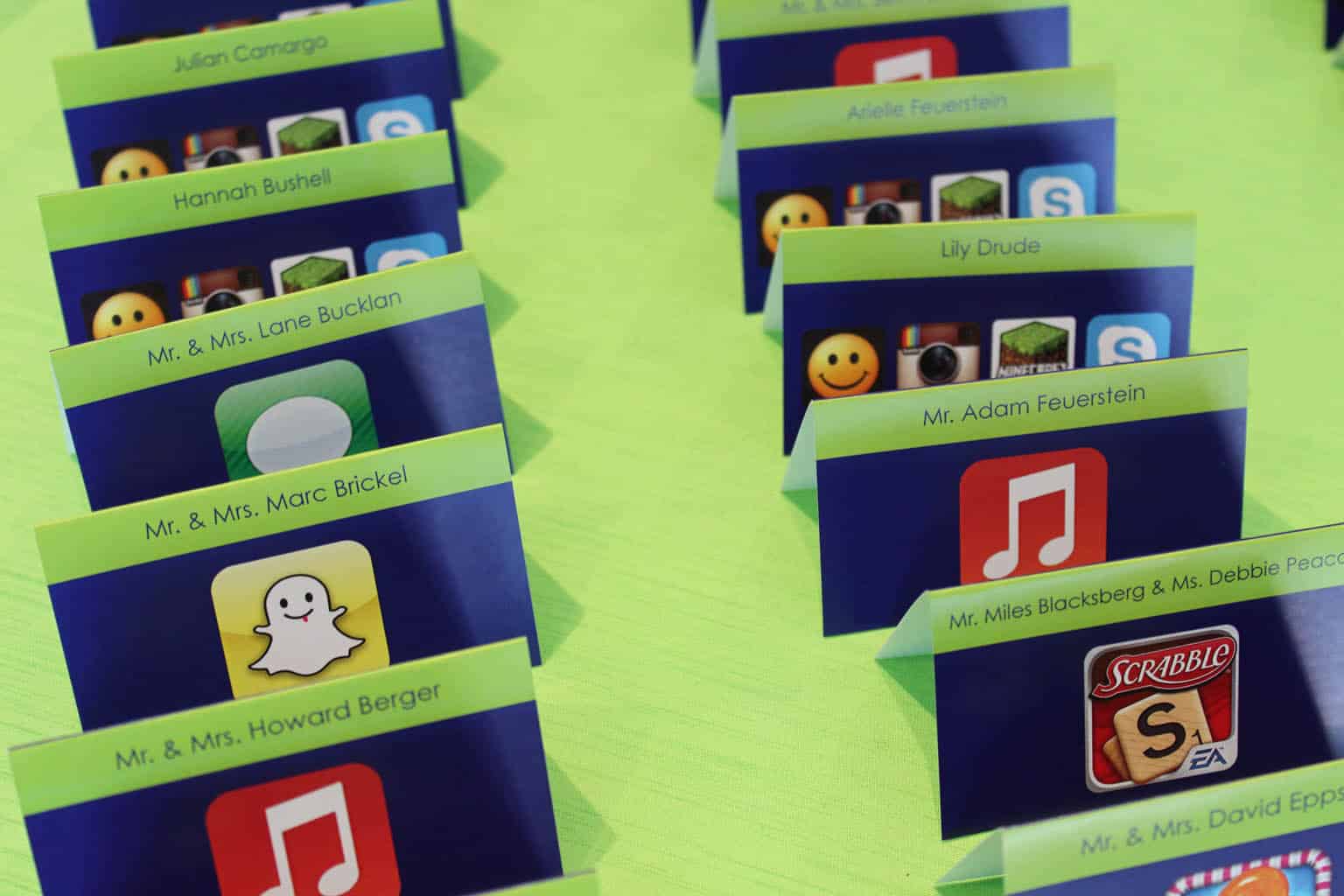 Technology Themed Bar Mitzvah with App Logo Fold Over Place Cards