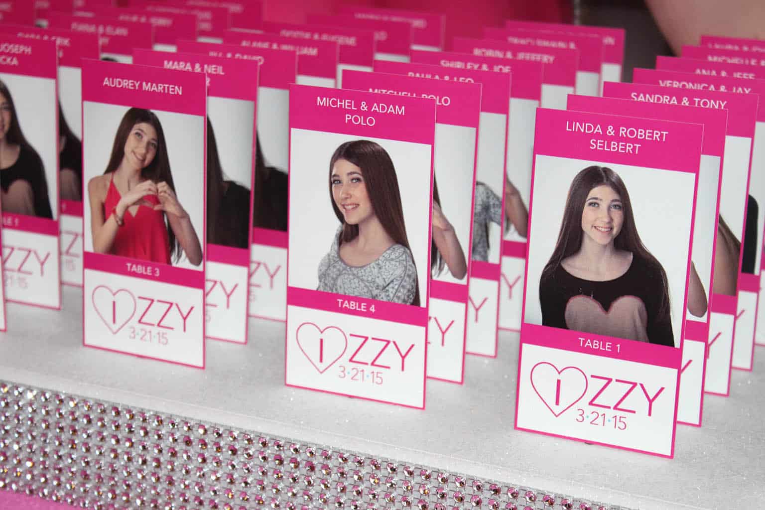 Bat Mitzvah Place Cards with Photos and Custom Logo