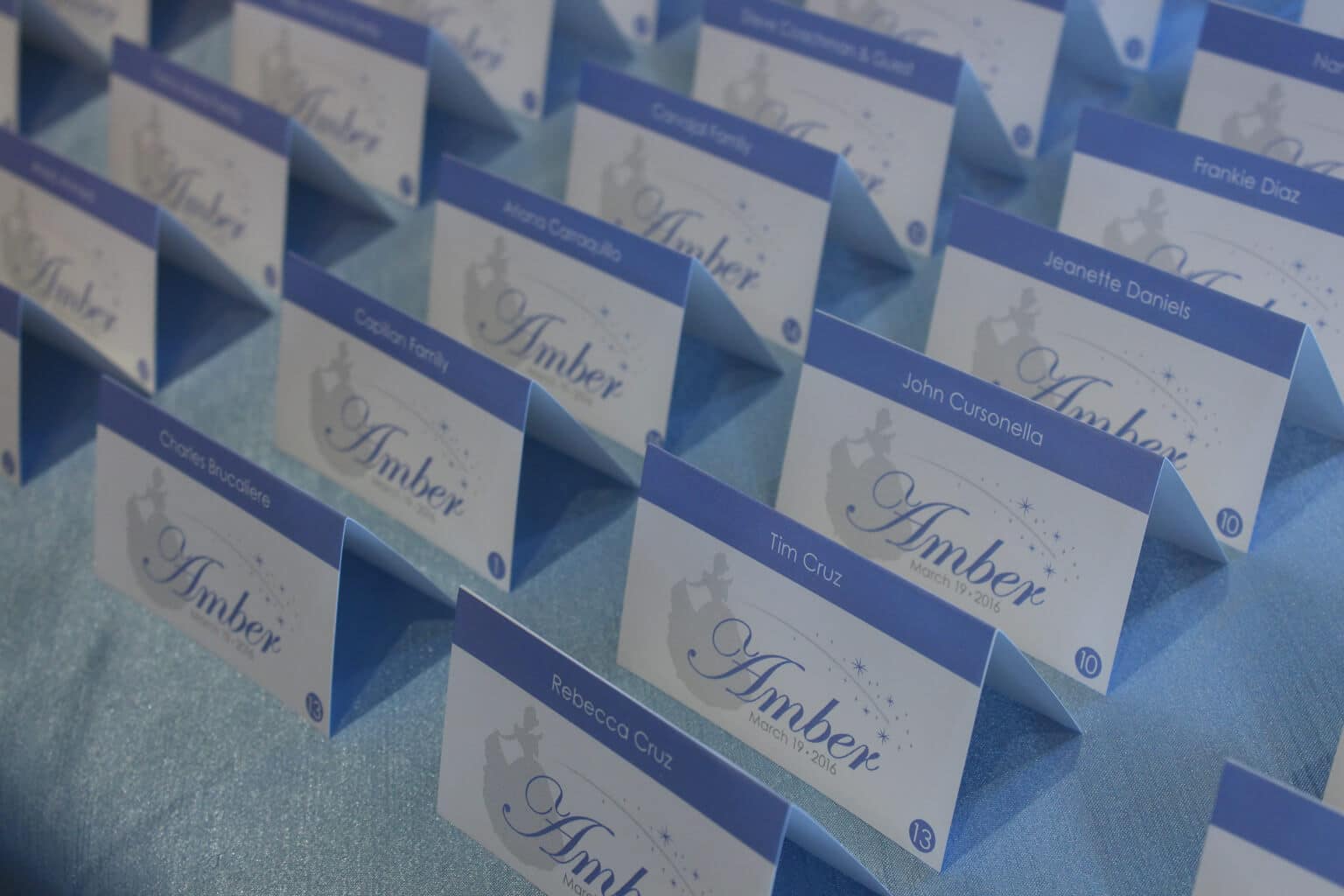 Cinderella Themed Sweet Sixteen Place Cards with Custom Logo