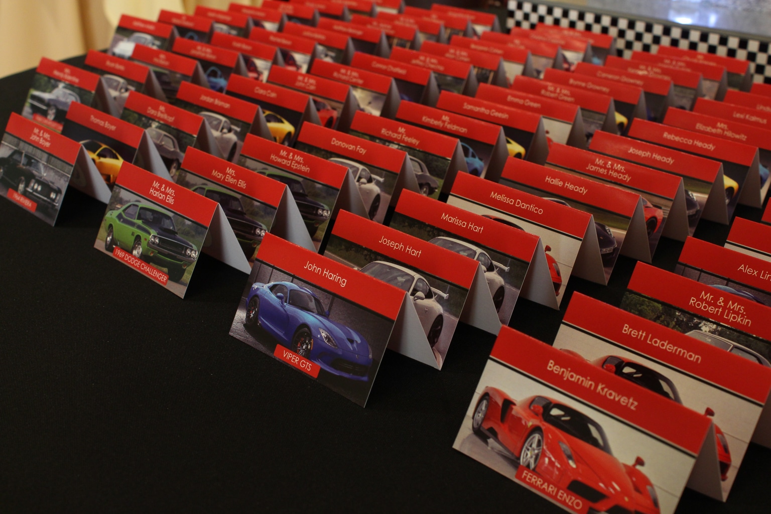 Car Themed Bar Mitzvah Place Cards with Car Photos
