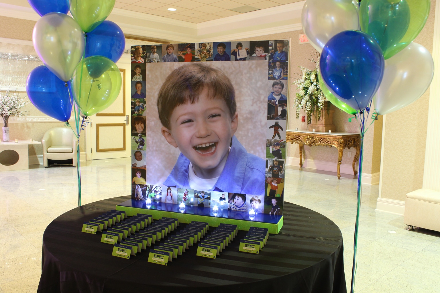 Bar Mitzvah Seating Card Display with Blowup Photo and Photo Border