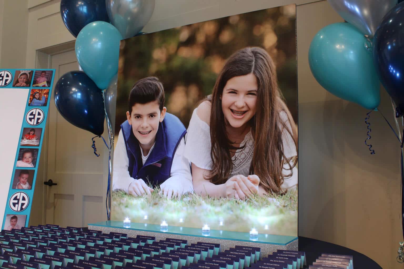 Bnai Mitzvah Seating Card Display with Blowup Photo and Logo Place Cards