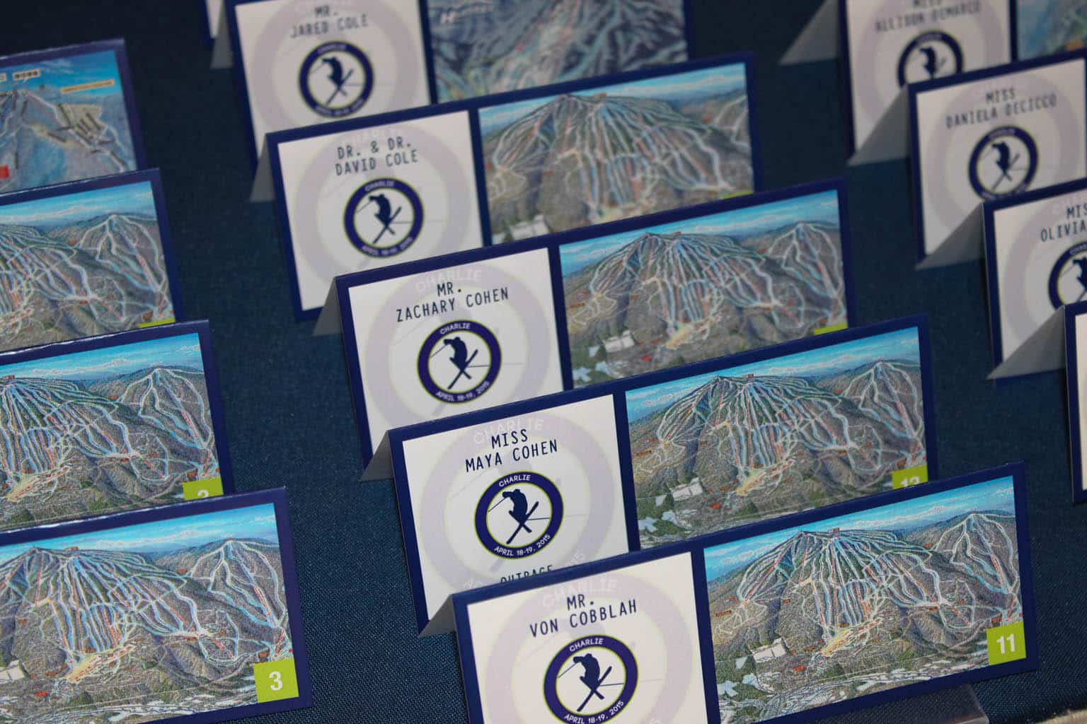 Ski Themed Bar Mitzvah Tickets with Trail Maps and Custom Logo