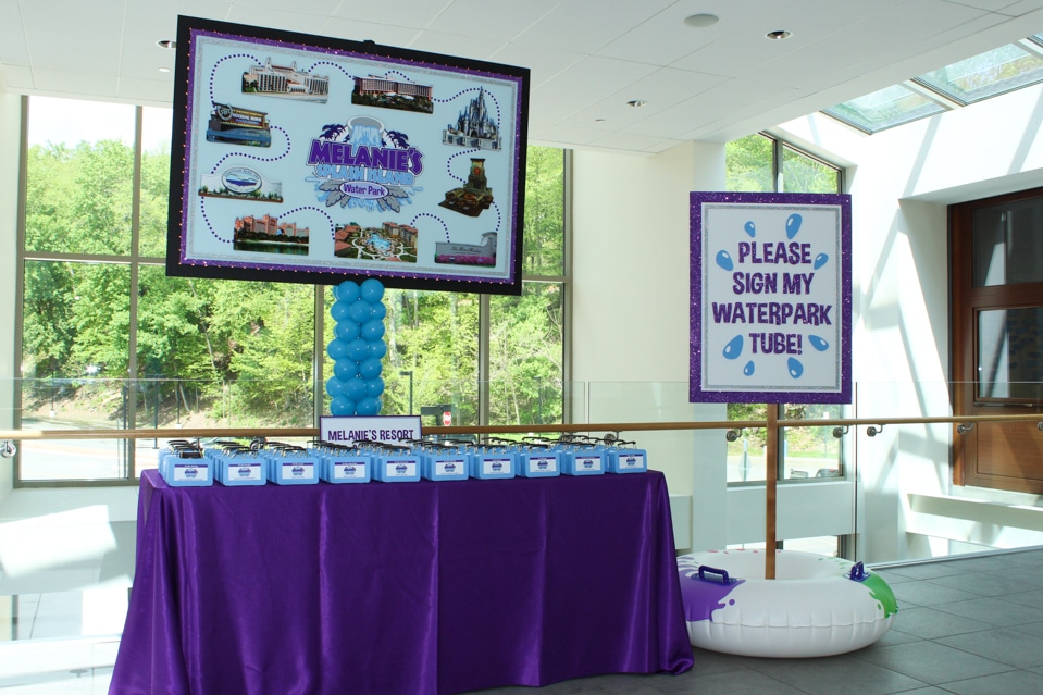 Map of Resorts Seating Card Display, Custom Suitcase Place Cards and Custom Sign in Board Sign