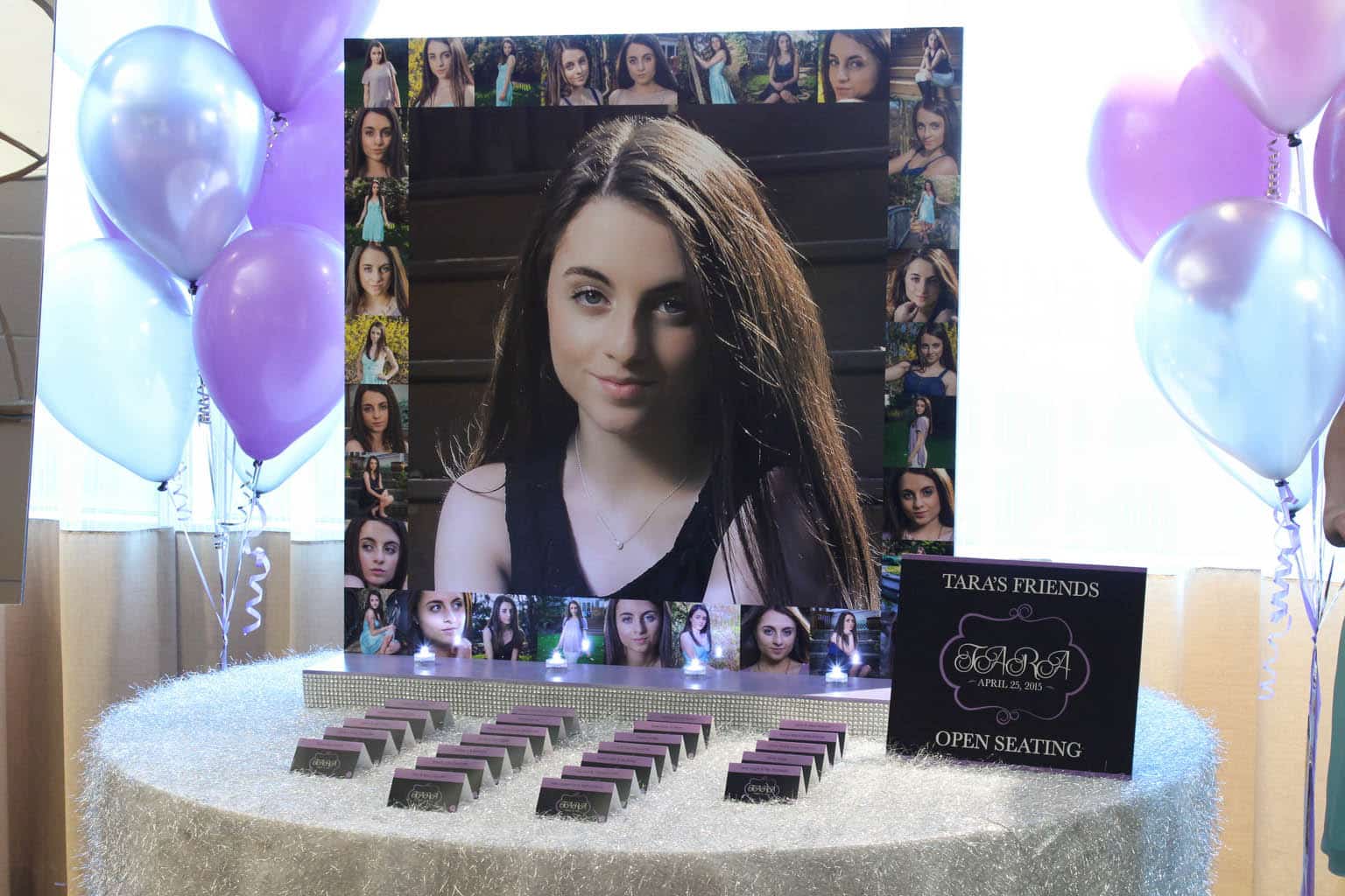 Sweet Sixteen Seating Card Display with Blowup Photo and Photo Border