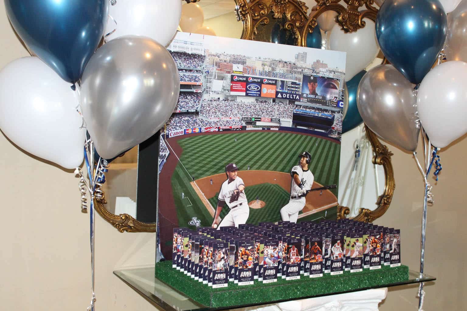 Yankees Seating Card Display for Baseball and Basketball Themed Bar Mitzvah