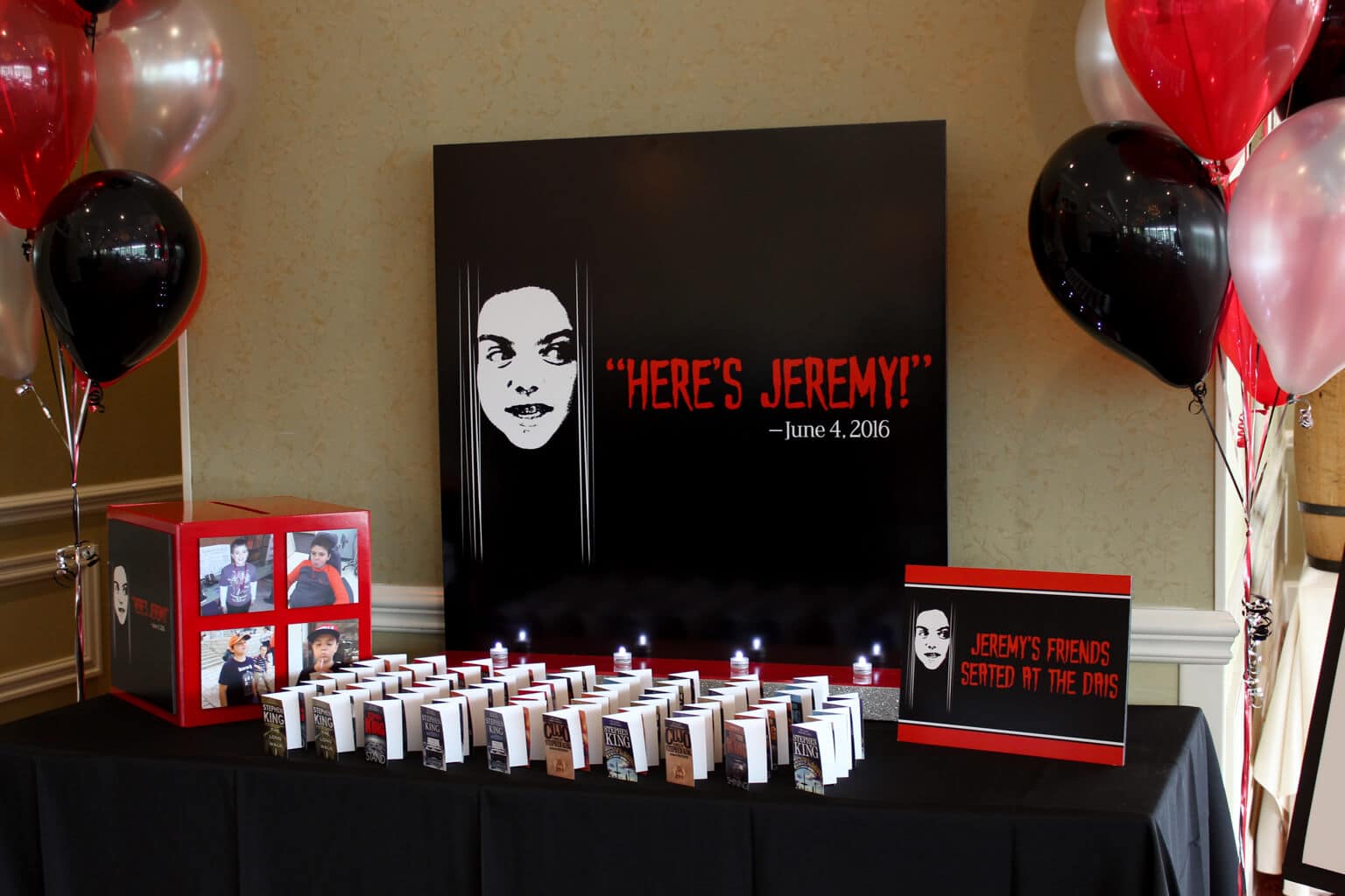Horror Themed Bar Mitzvah Seating Card Display with Custom Logo