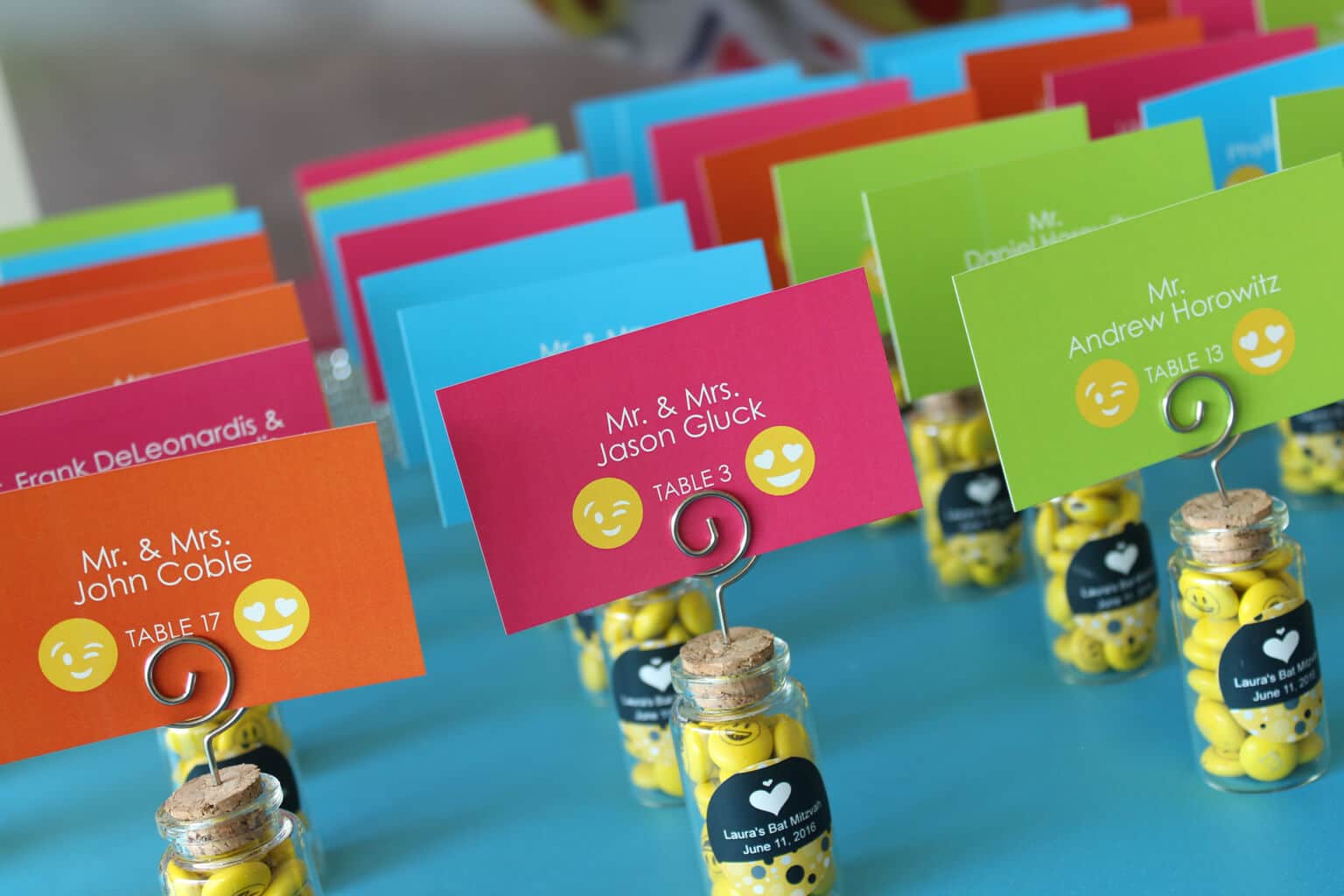 Emoji Themed Place Cards in M&M Holders