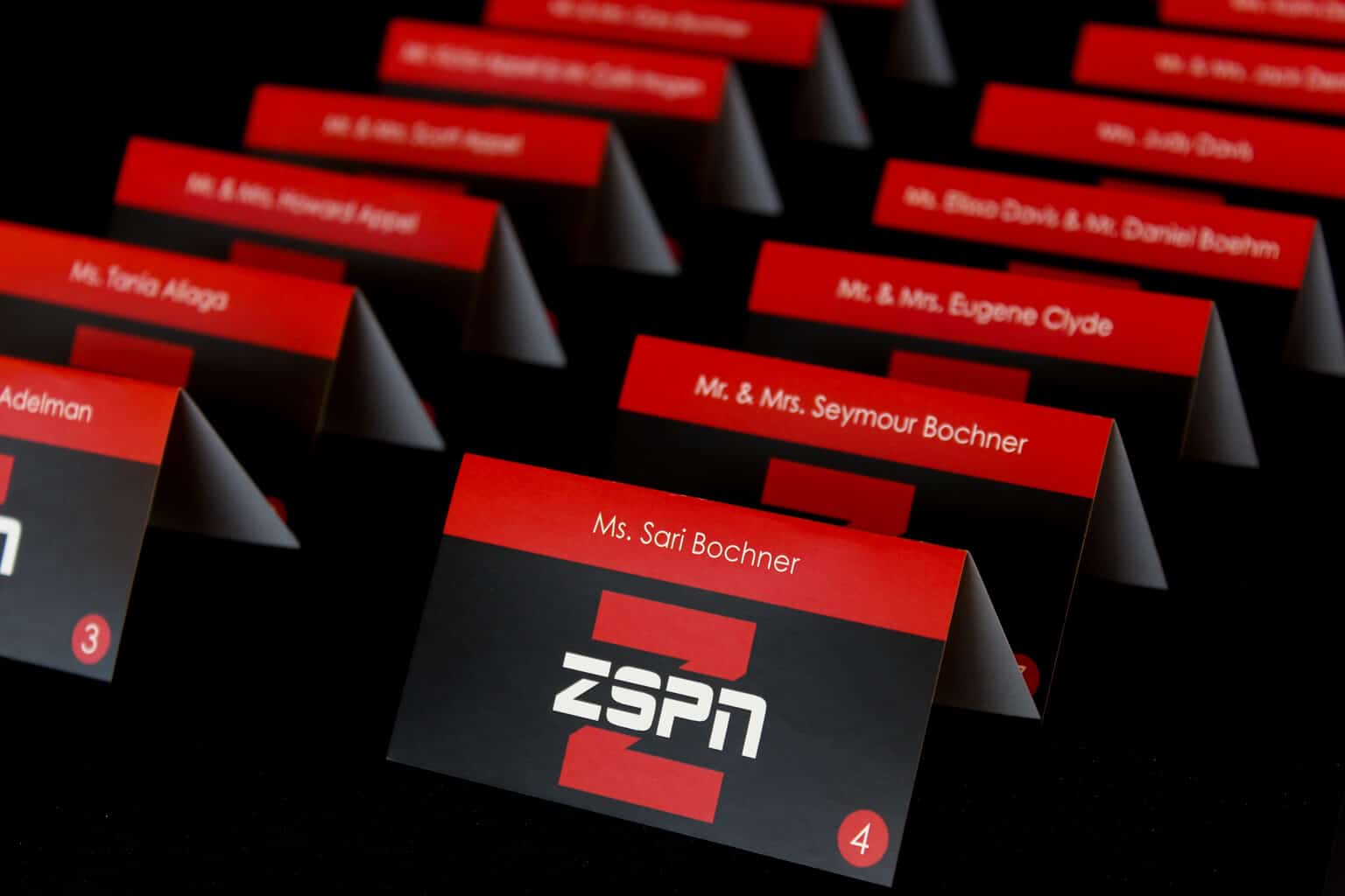 ESPN Themed Bar Mitzvah with Custom Logo Place Cards