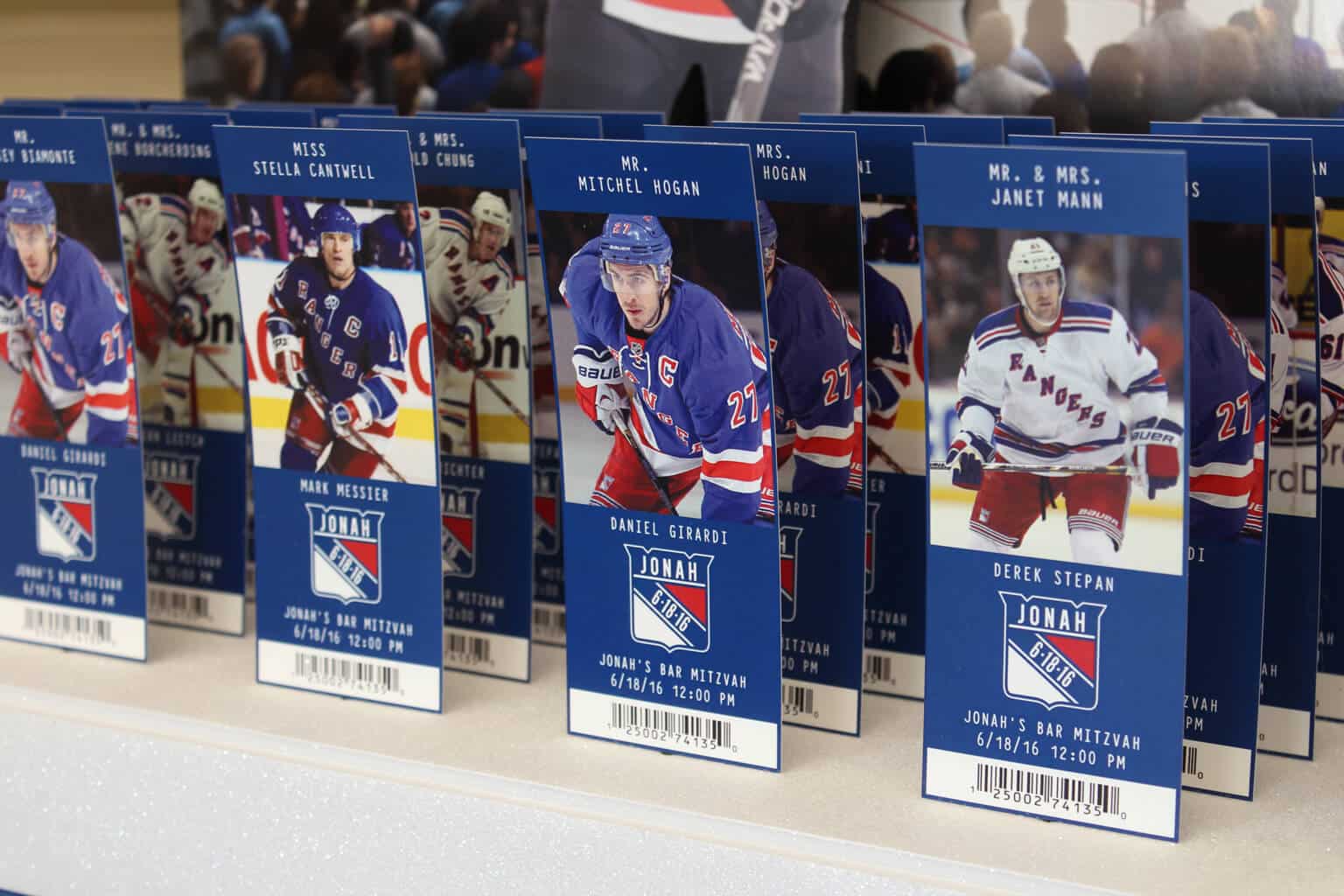 Rangers Ticket Place Cards with Custom Logo and Player Photos