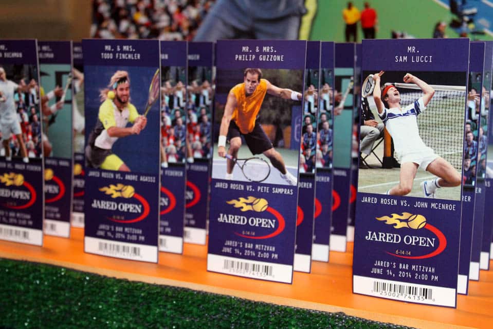 Tennis Sports Ticket Place Cards with Photos of Players and Custom Logo