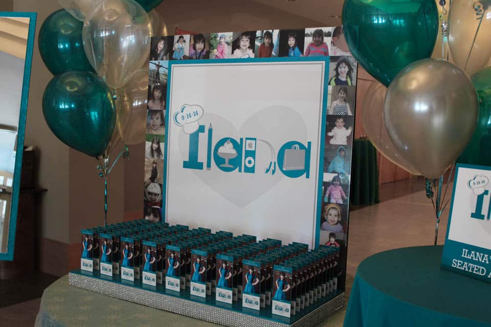 Bat Mitzvah Seating Card Display with Custom Logo and Photo Border