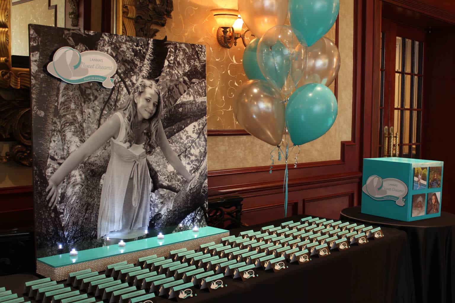 Bat Mitzvah Seating Card Display with Blowup Photo and Logo