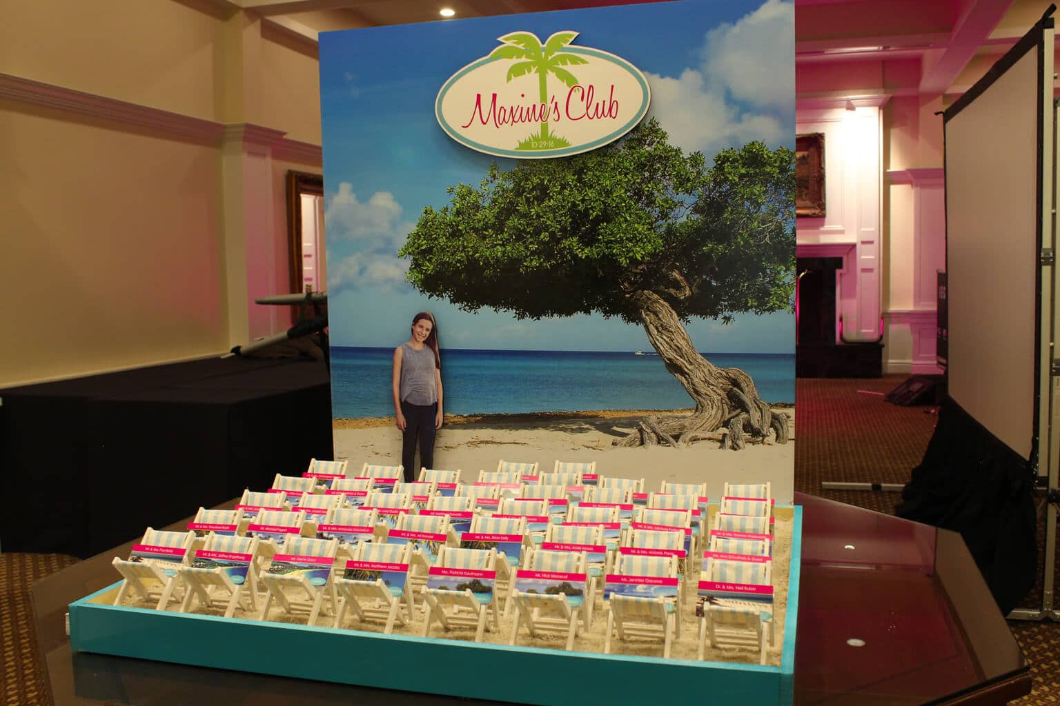 Beach Themed Sand Box Display with Beach Chair Place Cards