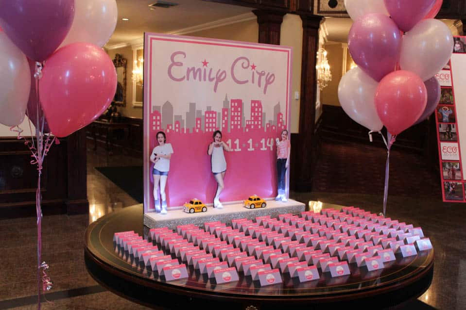 Everything Girl Themed Seating Card Display with Custom Logo and Photo Cutouts