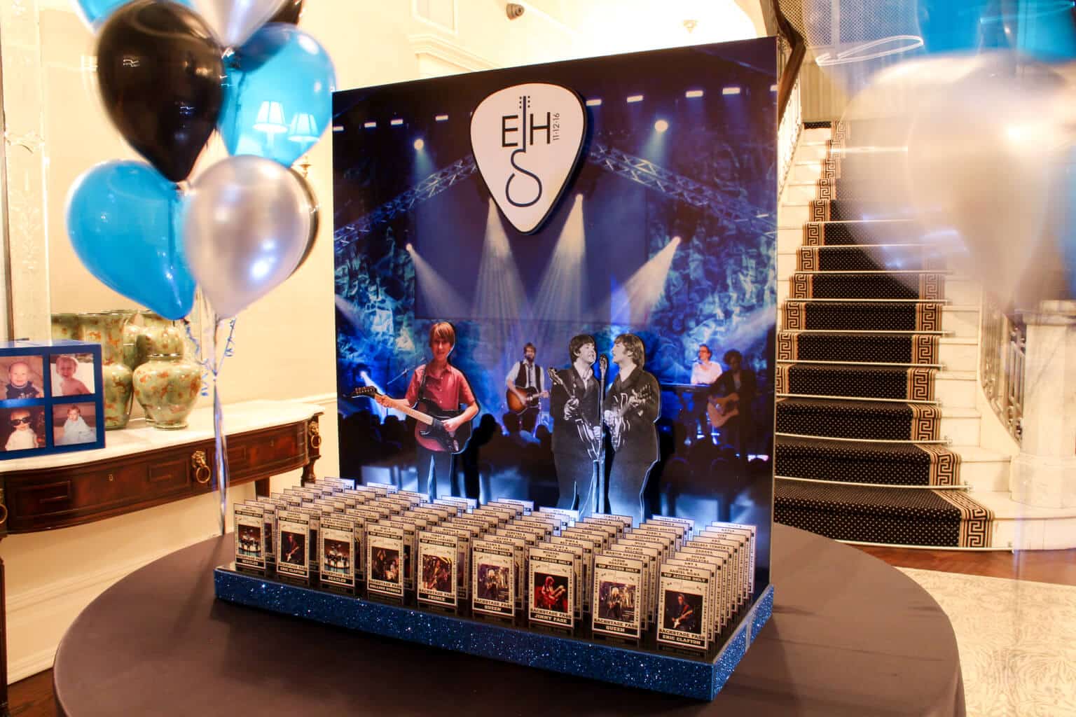 Concert Stage Seating Card Display with Cutout Photos and VIP Pass Place Cards
