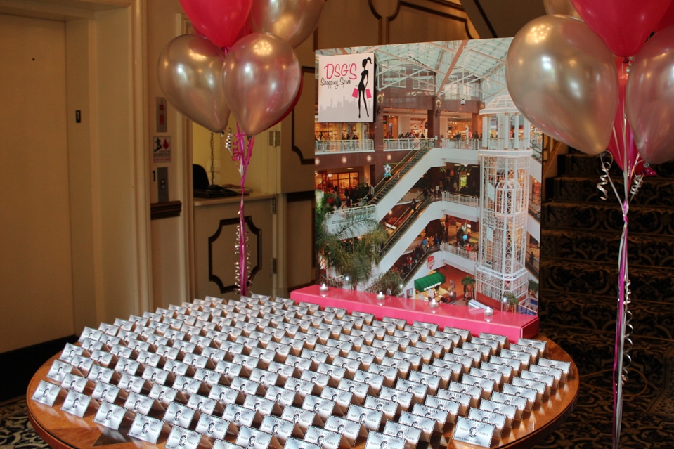 Shopping Themed Seating Card Display with Custom Logo