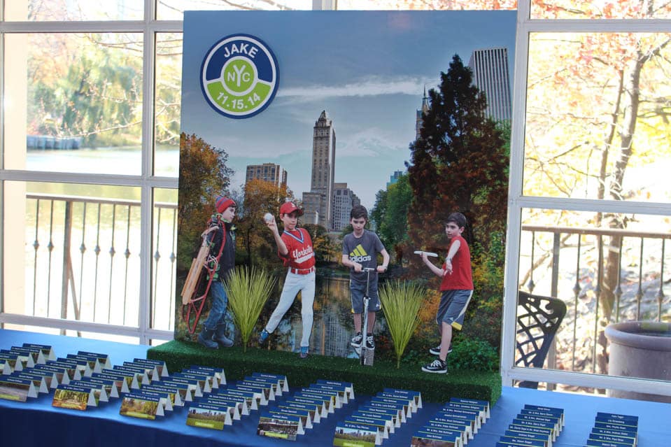 Central Park Themed Seating Card Display with Blowup Photo and Cutouts
