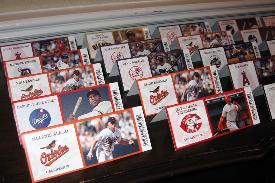 Fold Over Baseball Ticket Place Cards with Team Logos and Player Photos