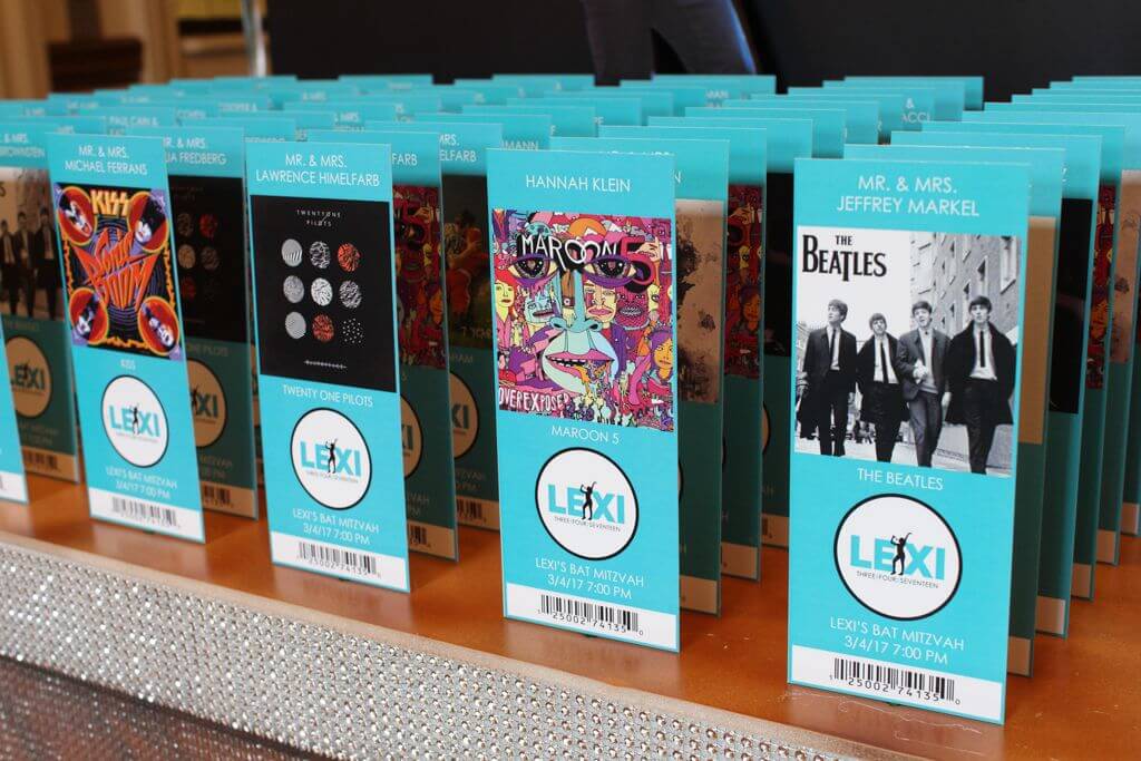 Music Themed Ticket Place Cards with Album Cover Images