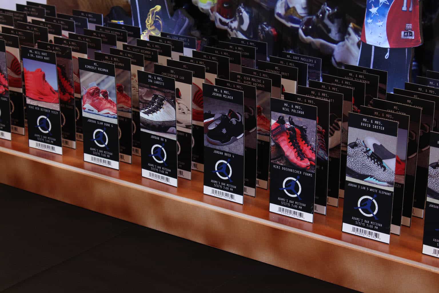 Bar Mitzvah Ticket Place Cards with Sneaker Images and Custom Logo