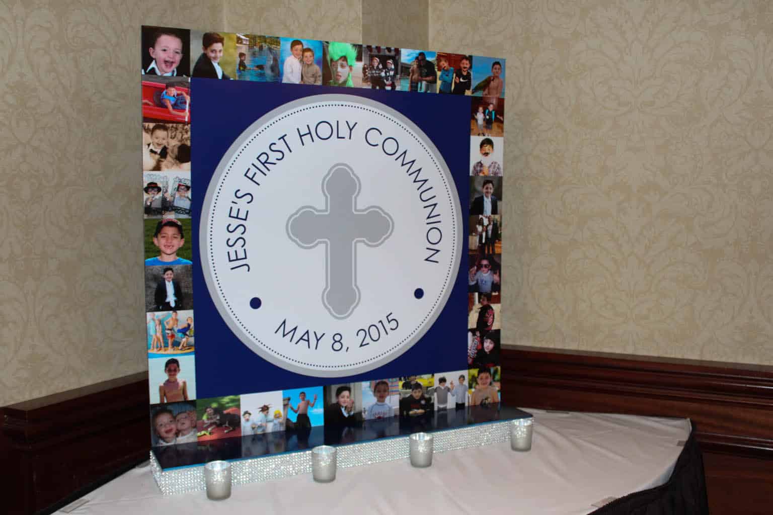 Communion Seating Card Display with Custom Logo and Photos