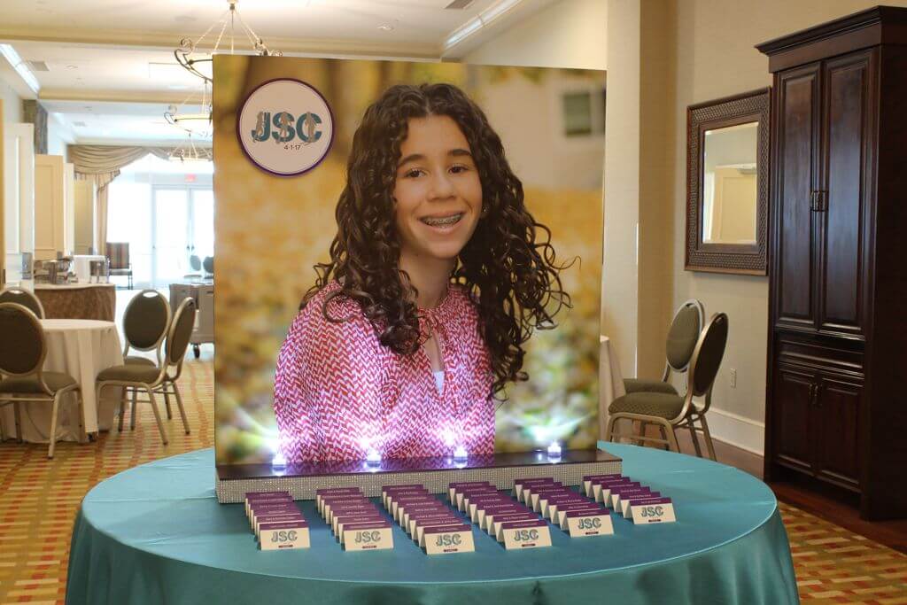 Bat Mitzvah Seating Card Display with Blowup Photo & Logo