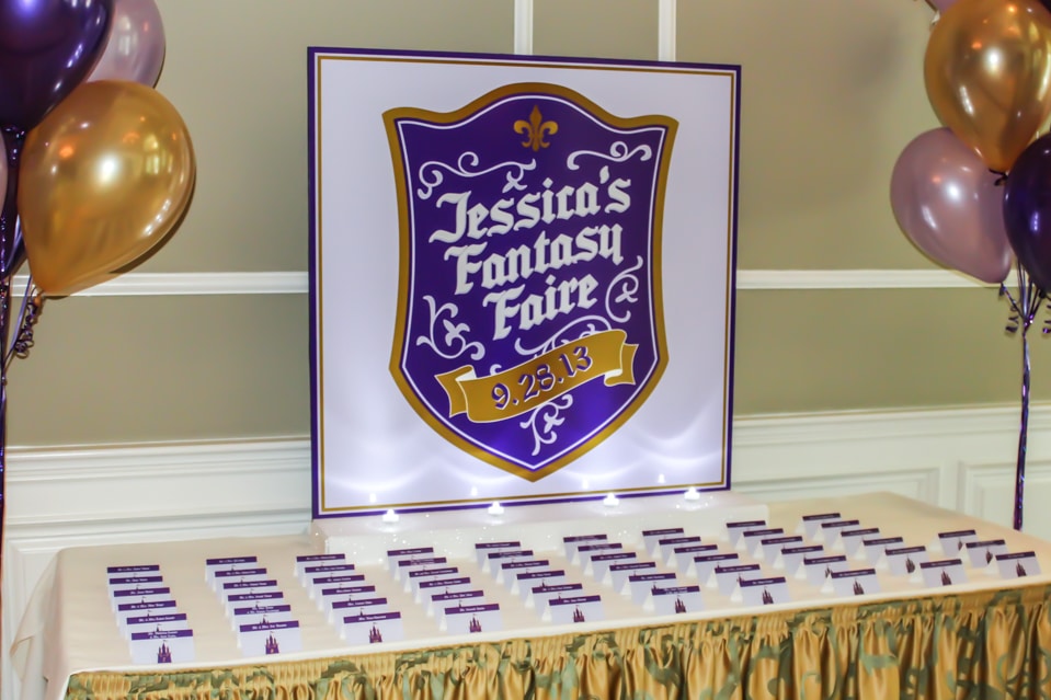 Fantasy Themed Bat Mitzvah Seating Card Display and Seating Cards
