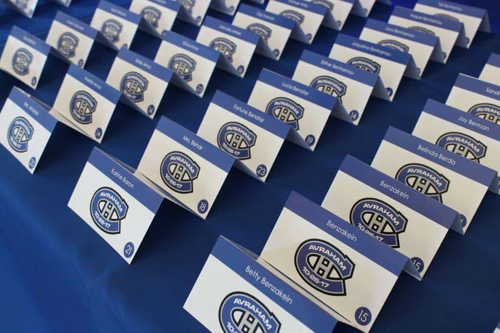 Hockey Themed Place Cards with Custom Logo