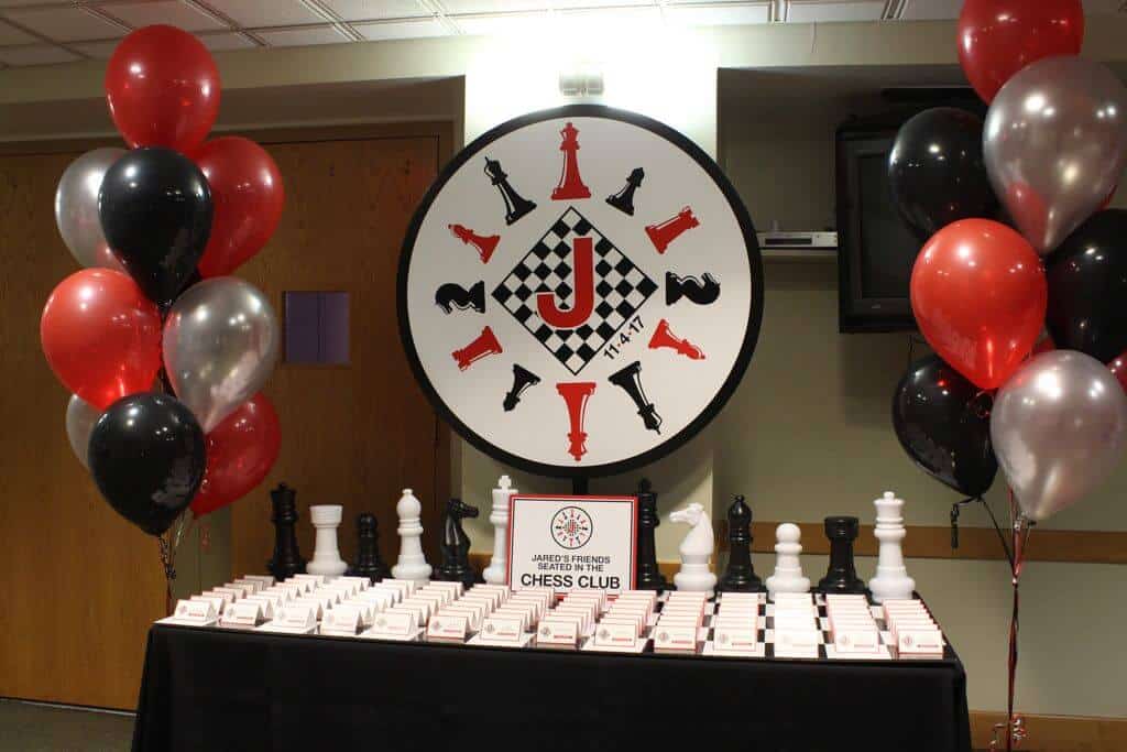 Chess Themed Seating Card Display with Custom Logo