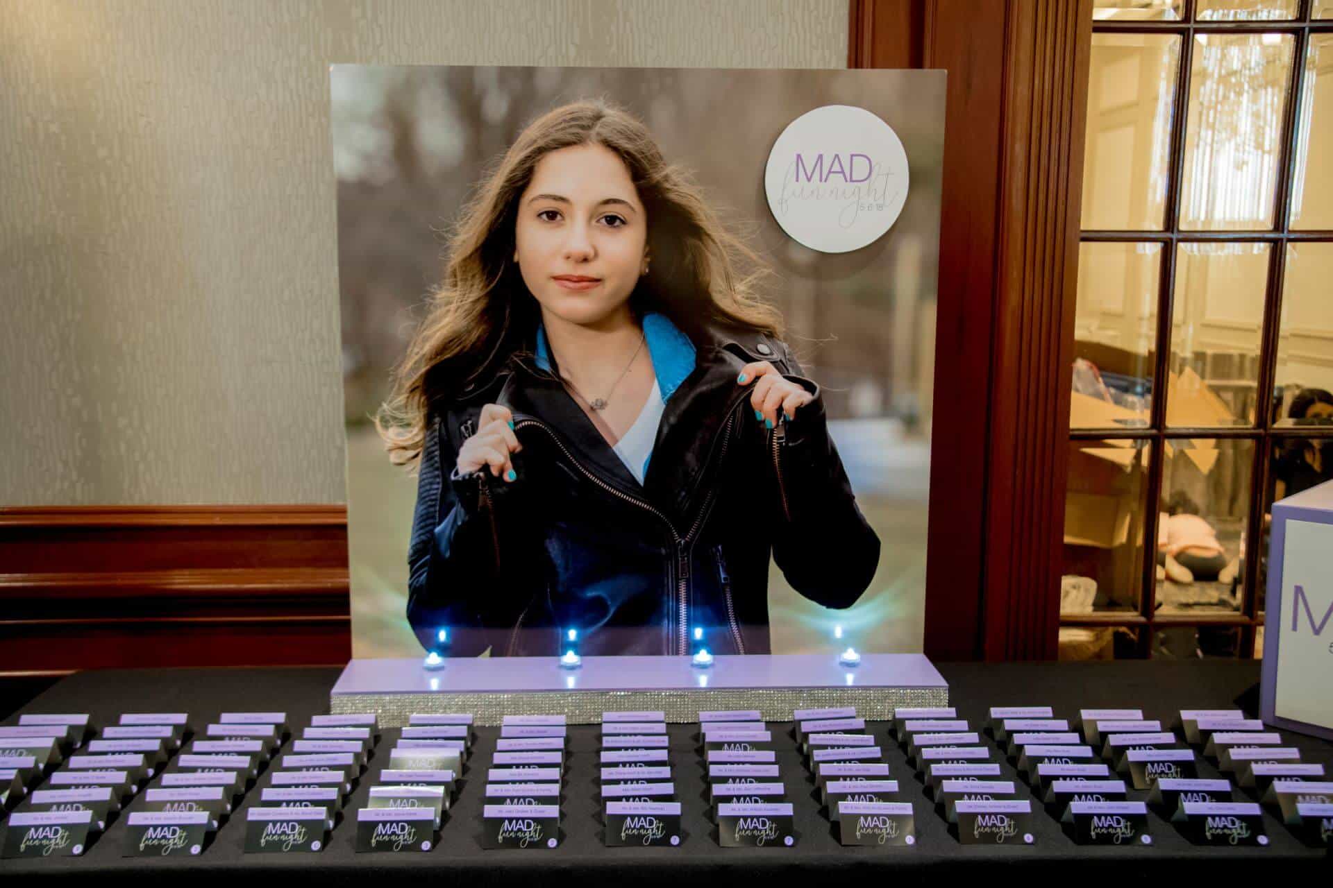 Blowup Photo Seating Card Display with Custom Logo and Fold Over Place Cards