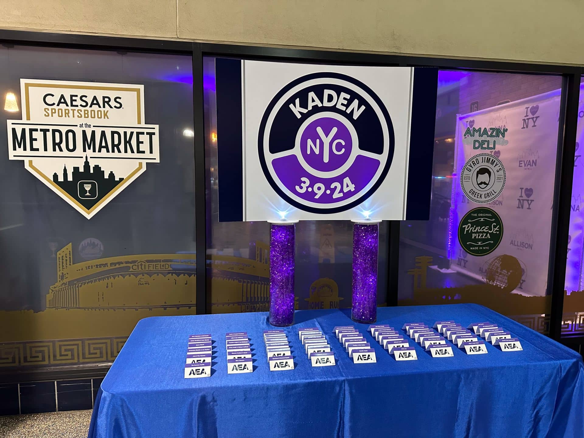 NYC Themed Entrance Decor with Custom Logo Display