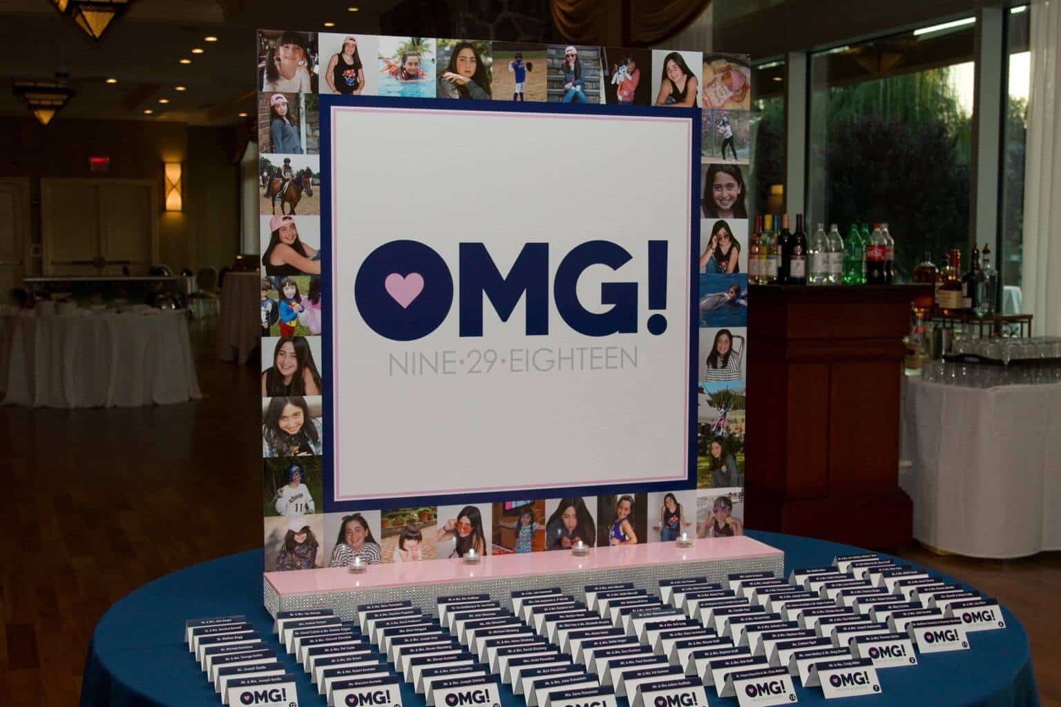 Bat Mitzvah Seating Card Display with Logo and Photo Border