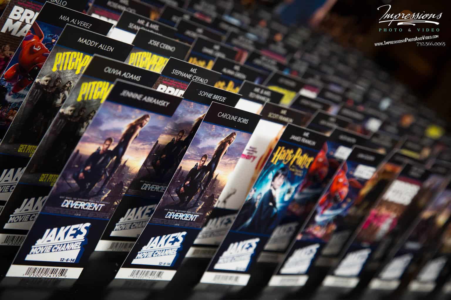 Movie Ticket Place Cards with Custom Logo and Movie Posters