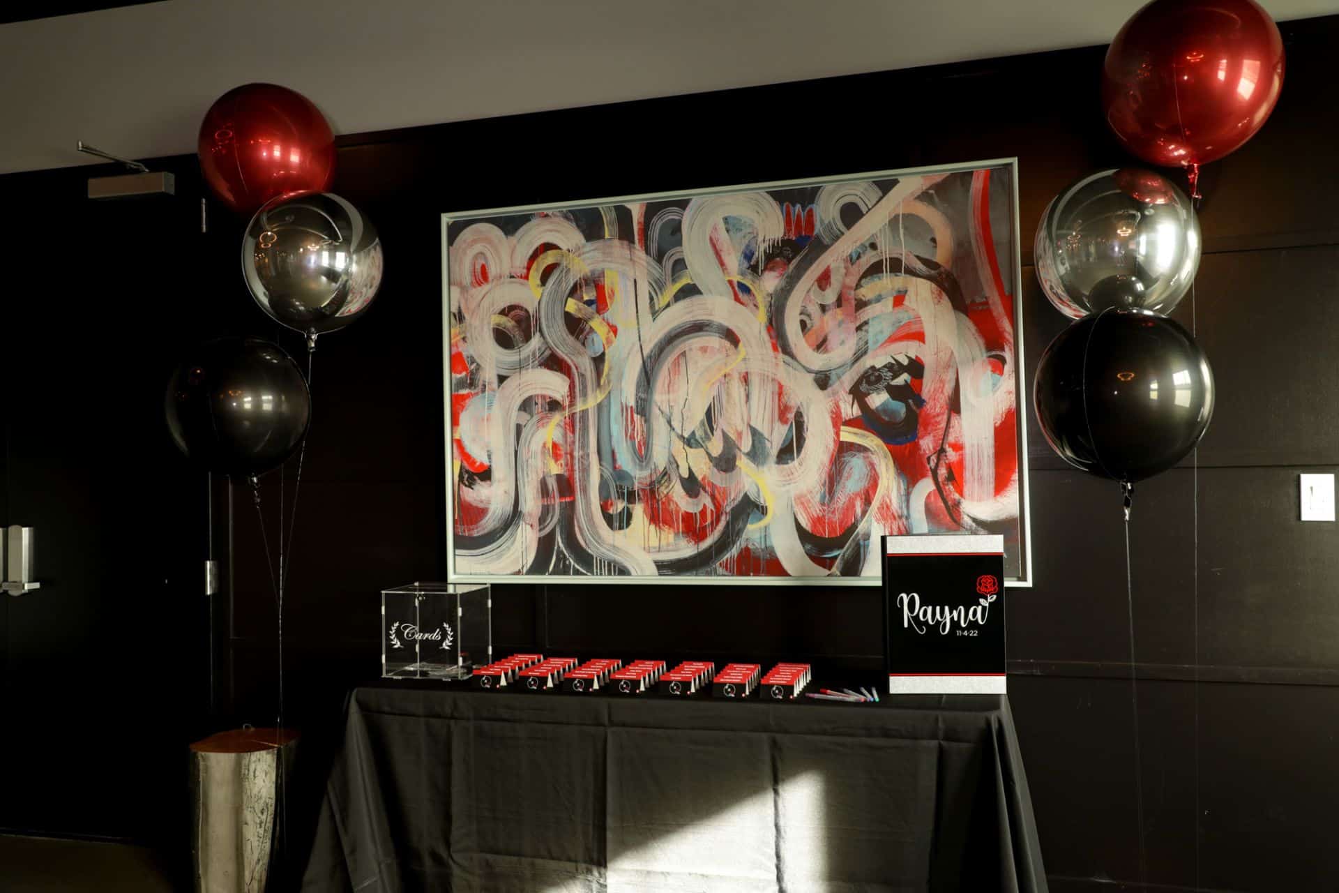 Bat Mitzvah Entrance Decor with Custom Place Cards and Metallic Orbz at the Hotel Nyack